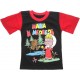 Яркая футболка для мальчика из кулирки с короткими втачными рукавами печатью "Мишка клюет!!! " на полочке