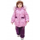 Комплект зимний для девочек, Куртка + Полукомбинезон, "Цветочки" Принтованная ткань Дьюспа