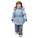 Комплект зимний для девочек, Куртка + Полукомбинезон, "Цветы" Принтованная ткань Дьюспа