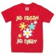 Детская однотонная красная футболка для девочек с принтом "AS FRESH" ЦВЕТЫ.