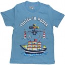 Однотонная футболка для мальчика с короткими рукавами, с принтом Корабль. Ткань кулирка