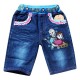 Комплект для девочек,  футболка + джинсовые шорты на тянущемся поясе с принтом Anna Elsa. Ткань кулирка, джинса.