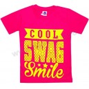 Детская однотонная футболка для девочек с принтом "Cool Swag Smile". Ткань кулирка.