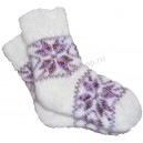 Детские шерстянные носки из ангорки,белые с фиолетовым узором цветок 