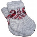 Теплые детские носки из шерти ангорки серые с красно-черным узором  