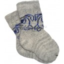 Теплые детские носочки из шерсти ангорки серые с синим узором зайчик  