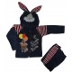 Комплект для мальчика из флиса с велюровыми накладками толстовка на молнии с капюшоном с длинными  ушками и принтом "Зайчик" 